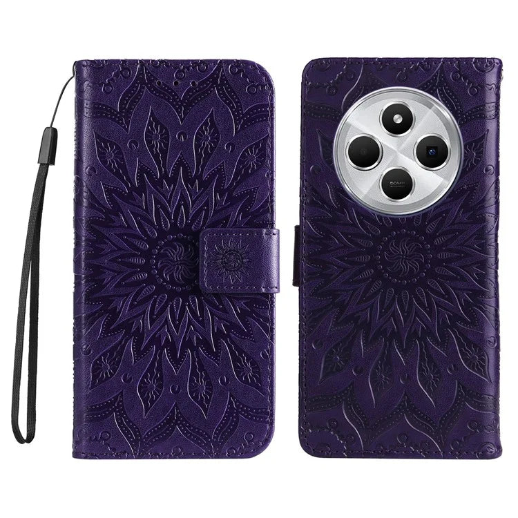 KT Imprinting Flower Series-1 For Xiaomi Redmi 14C 4G Case Sunflower Leather Wallet Phone Cover