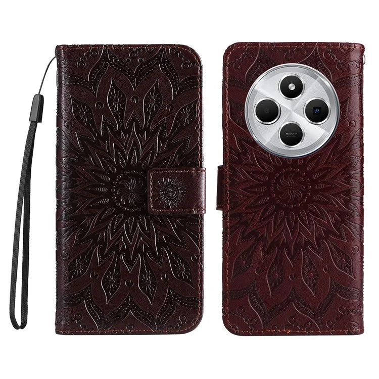 KT Imprinting Flower Series-1 For Xiaomi Redmi 14C 4G Case Sunflower Leather Wallet Phone Cover