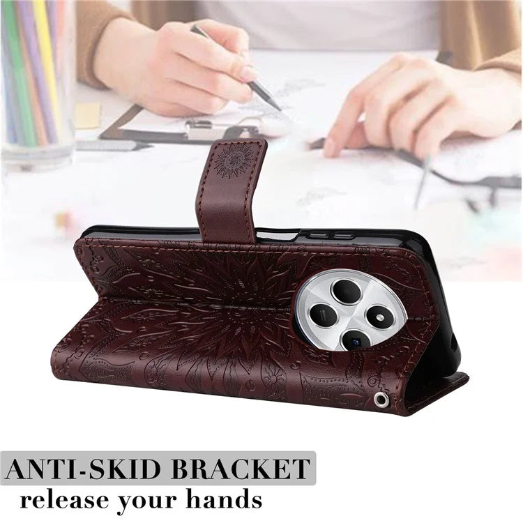 KT Imprinting Flower Series-1 For Xiaomi Redmi 14C 4G Case Sunflower Leather Wallet Phone Cover