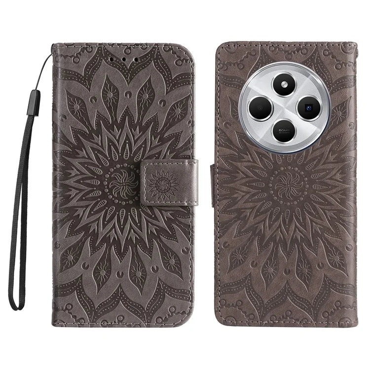 KT Imprinting Flower Series-1 For Xiaomi Redmi 14C 4G Case Sunflower Leather Wallet Phone Cover