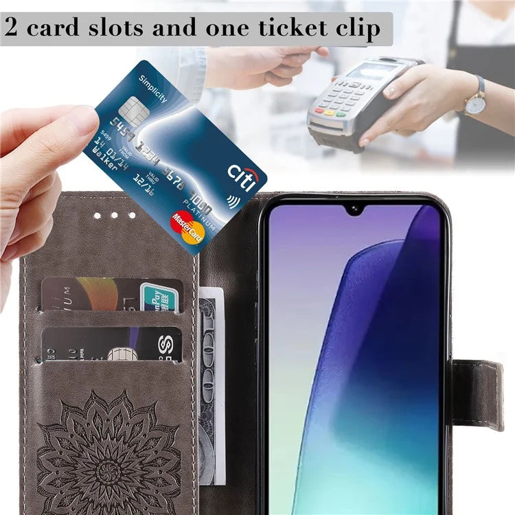KT Imprinting Flower Series-1 For Xiaomi Redmi 14C 4G Case Sunflower Leather Wallet Phone Cover