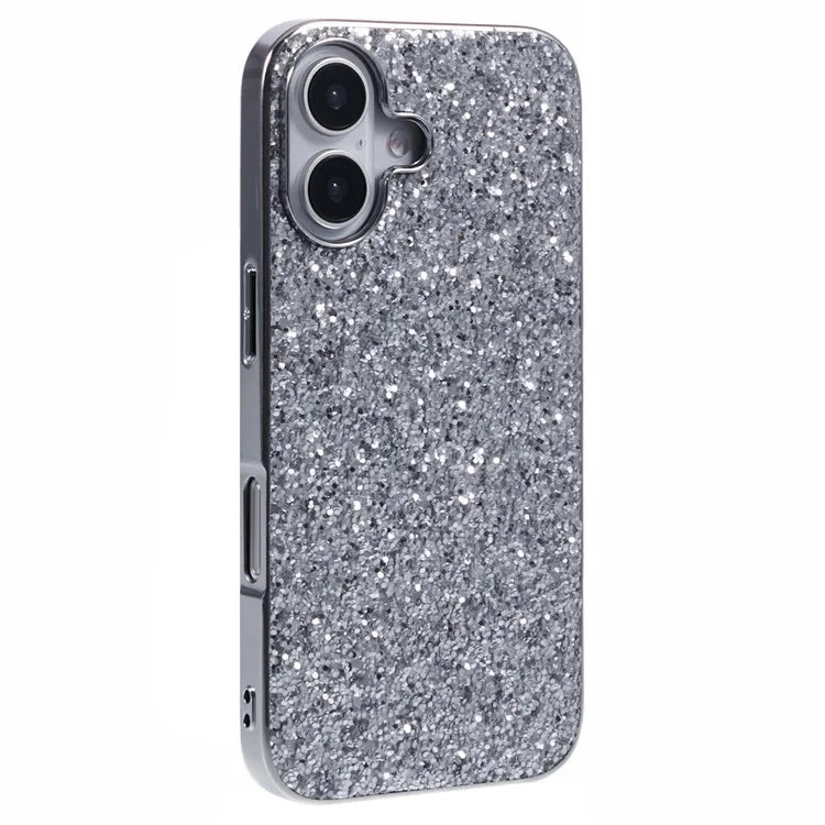 For iPhone 16 Case TPU + PC Sparkling Glitter Phone Back Cover