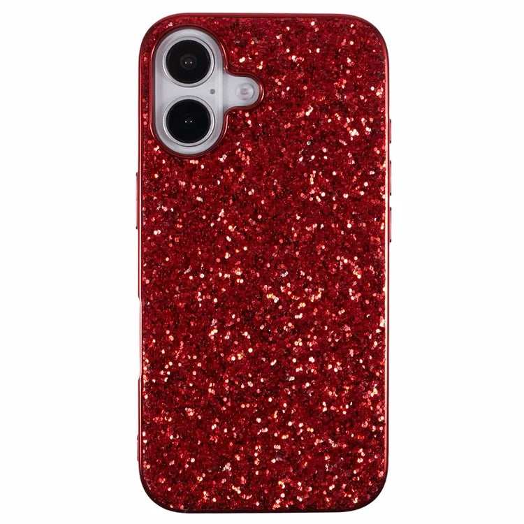 For iPhone 16 Case TPU + PC Sparkling Glitter Phone Back Cover