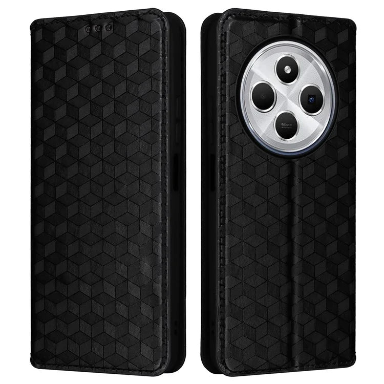 For Xiaomi Redmi 14C 4G Wallet Case Rhombus Imprinted Leather Phone Cover