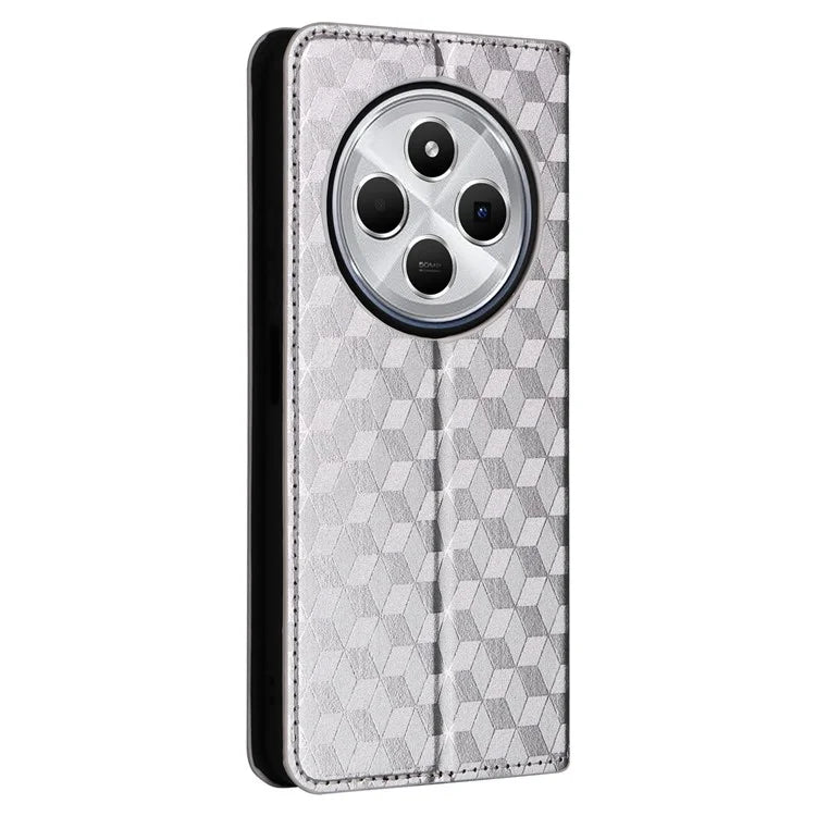 For Xiaomi Redmi 14C 4G Wallet Case Rhombus Imprinted Leather Phone Cover