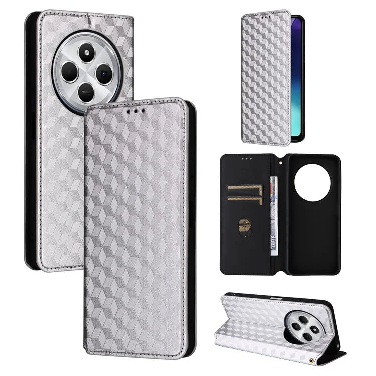 For Xiaomi Redmi 14C 4G Wallet Case Rhombus Imprinted Leather Phone Cover