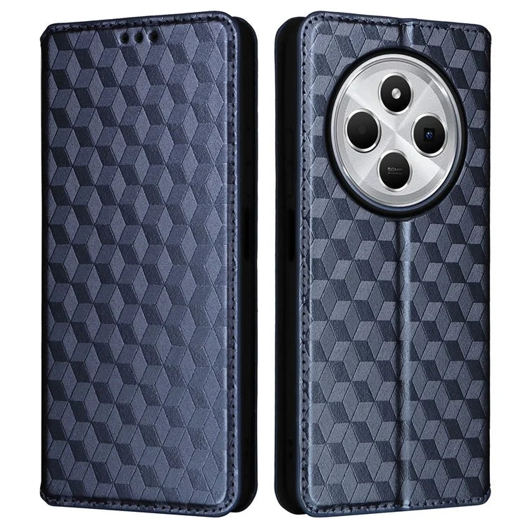 For Xiaomi Redmi 14C 4G Wallet Case Rhombus Imprinted Leather Phone Cover