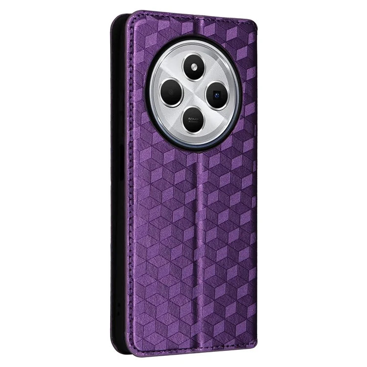 For Xiaomi Redmi 14C 4G Wallet Case Rhombus Imprinted Leather Phone Cover
