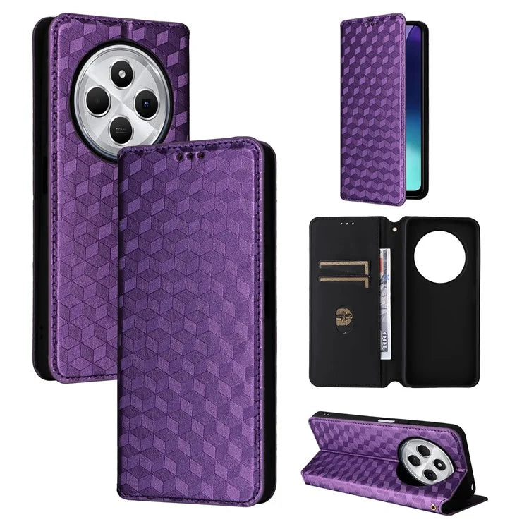 For Xiaomi Redmi 14C 4G Wallet Case Rhombus Imprinted Leather Phone Cover