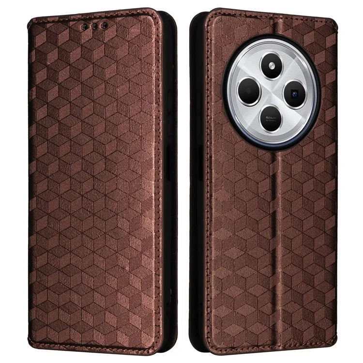 For Xiaomi Redmi 14C 4G Wallet Case Rhombus Imprinted Leather Phone Cover