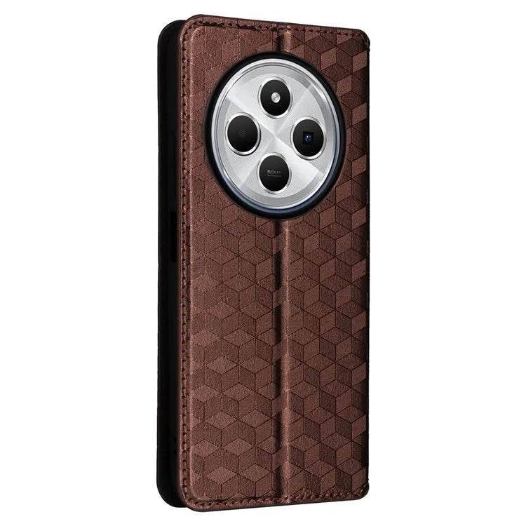 For Xiaomi Redmi 14C 4G Wallet Case Rhombus Imprinted Leather Phone Cover