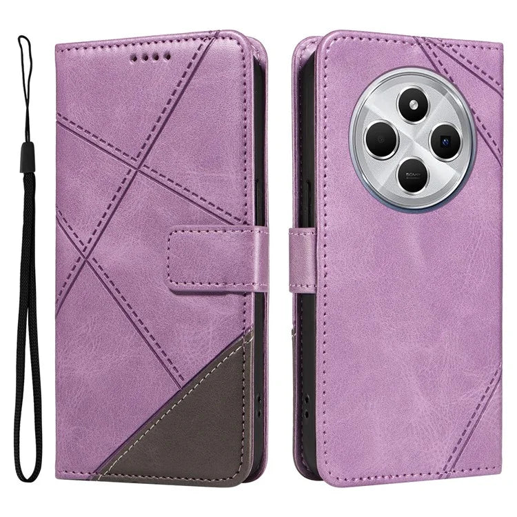 For Xiaomi Redmi 14C 4G Case Leather Geometric Line Wallet Phone Cover with Wrist Strap