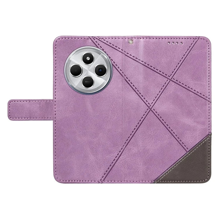 For Xiaomi Redmi 14C 4G Case Leather Geometric Line Wallet Phone Cover with Wrist Strap