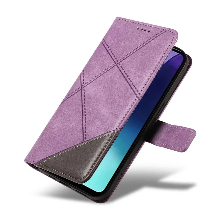 For Xiaomi Redmi 14C 4G Case Leather Geometric Line Wallet Phone Cover with Wrist Strap