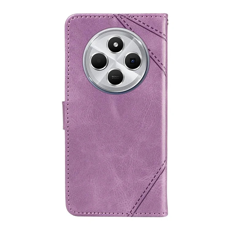 For Xiaomi Redmi 14C 4G Case Leather Geometric Line Wallet Phone Cover with Wrist Strap