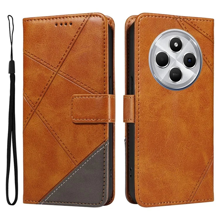 For Xiaomi Redmi 14C 4G Case Leather Geometric Line Wallet Phone Cover with Wrist Strap