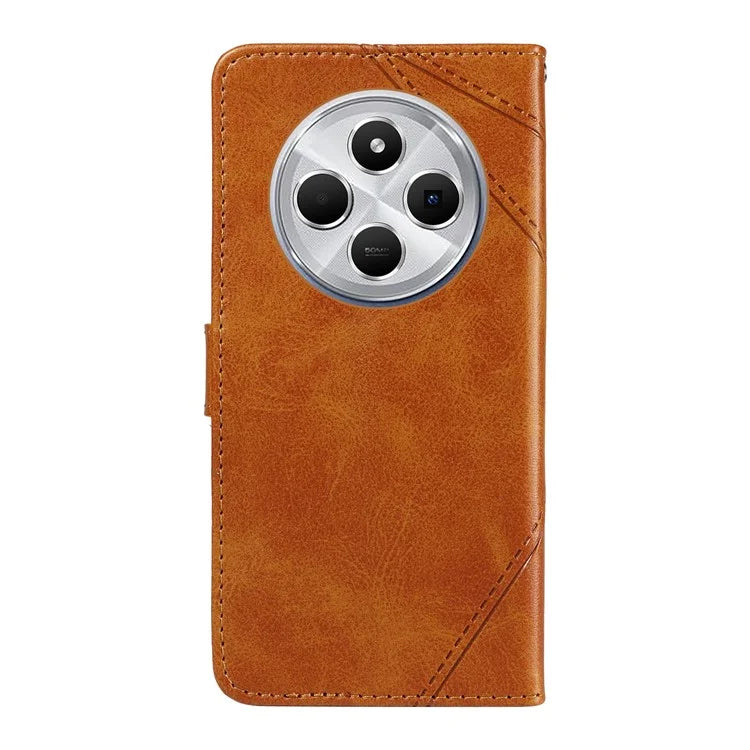 For Xiaomi Redmi 14C 4G Case Leather Geometric Line Wallet Phone Cover with Wrist Strap