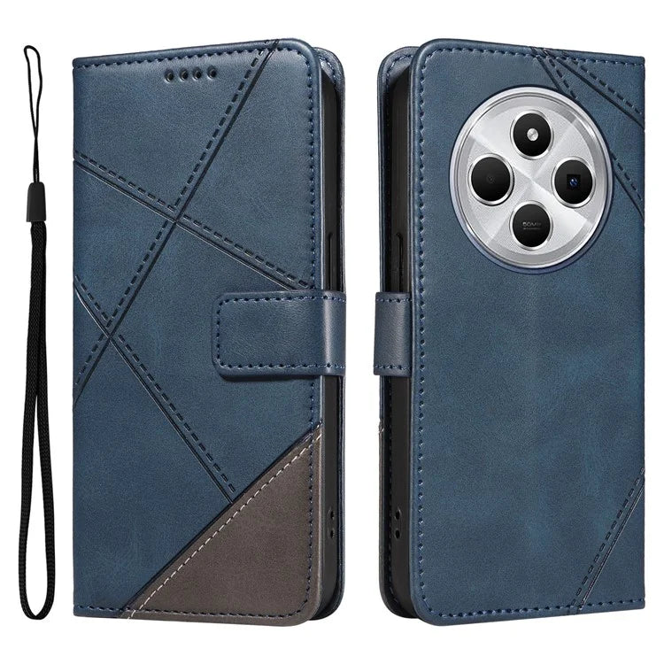 For Xiaomi Redmi 14C 4G Case Leather Geometric Line Wallet Phone Cover with Wrist Strap