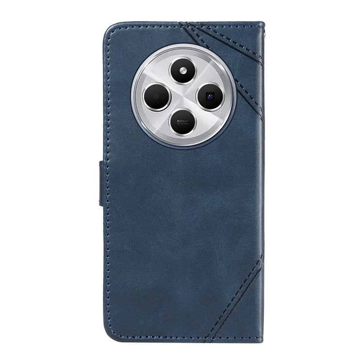 For Xiaomi Redmi 14C 4G Case Leather Geometric Line Wallet Phone Cover with Wrist Strap