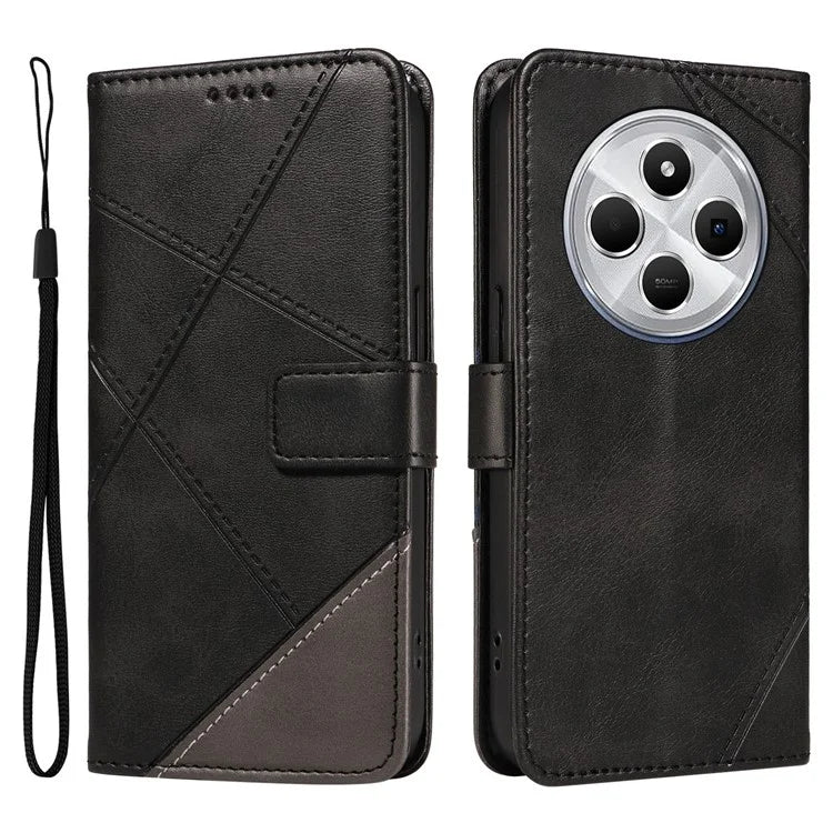 For Xiaomi Redmi 14C 4G Case Leather Geometric Line Wallet Phone Cover with Wrist Strap
