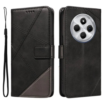 For Xiaomi Redmi 14C 4G Case Leather Geometric Line Wallet Phone Cover with Wrist Strap