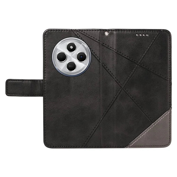 For Xiaomi Redmi 14C 4G Case Leather Geometric Line Wallet Phone Cover with Wrist Strap