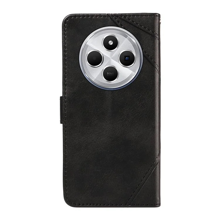 For Xiaomi Redmi 14C 4G Case Leather Geometric Line Wallet Phone Cover with Wrist Strap