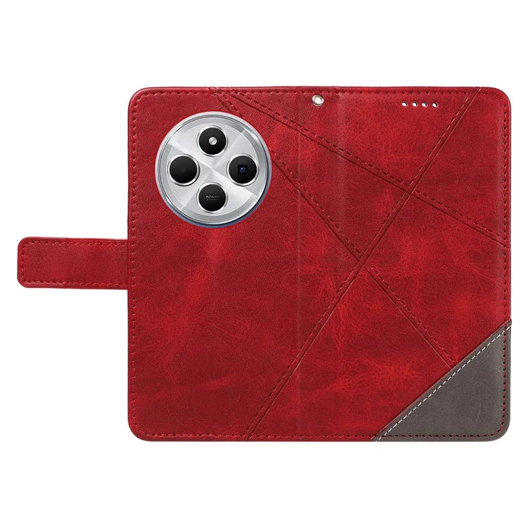 For Xiaomi Redmi 14C 4G Case Leather Geometric Line Wallet Phone Cover with Wrist Strap