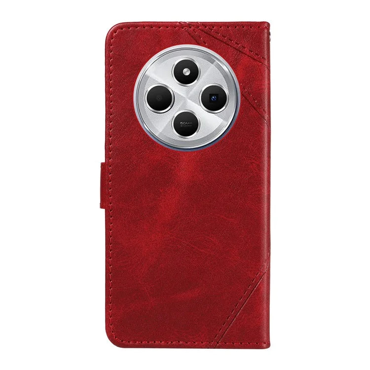 For Xiaomi Redmi 14C 4G Case Leather Geometric Line Wallet Phone Cover with Wrist Strap