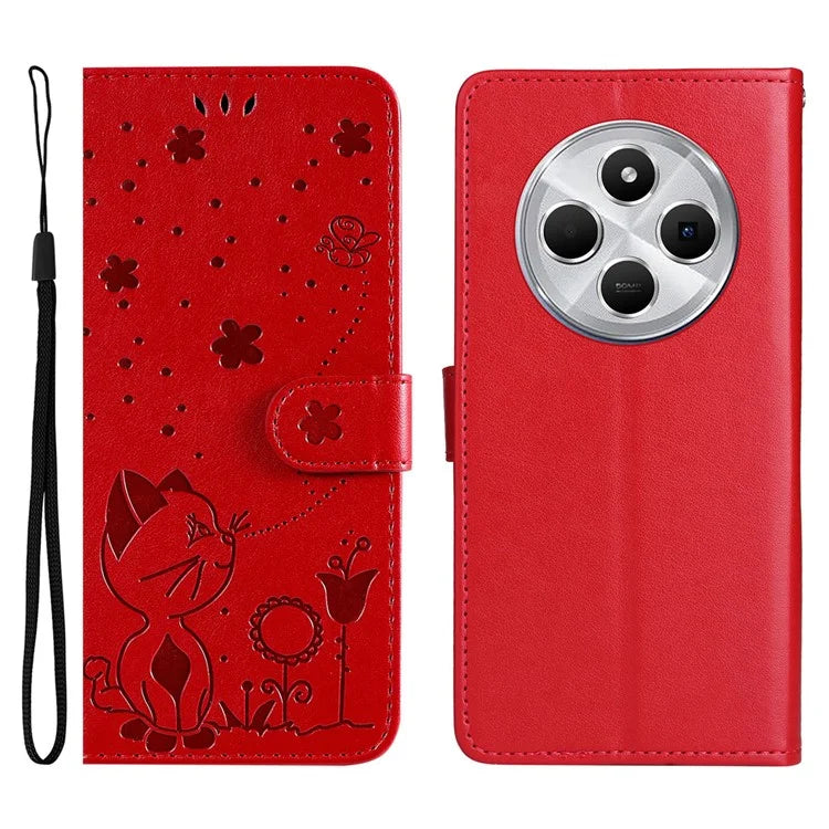 KT Imprinting Flower Series-4 For Xiaomi Redmi 14C 4G Case Cat Bee Pattern Leather Phone Cover