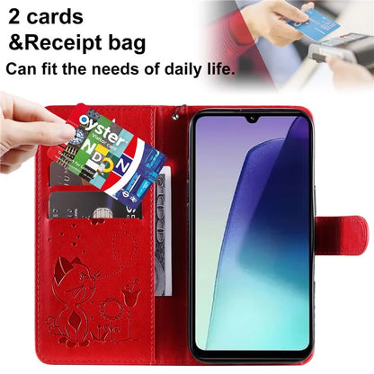 KT Imprinting Flower Series-4 For Xiaomi Redmi 14C 4G Case Cat Bee Pattern Leather Phone Cover