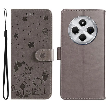 KT Imprinting Flower Series-4 For Xiaomi Redmi 14C 4G Case Cat Bee Pattern Leather Phone Cover