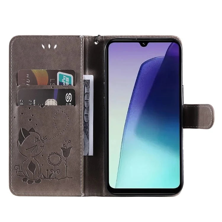 KT Imprinting Flower Series-4 For Xiaomi Redmi 14C 4G Case Cat Bee Pattern Leather Phone Cover