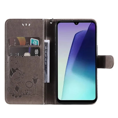 KT Imprinting Flower Series-4 For Xiaomi Redmi 14C 4G Case Cat Bee Pattern Leather Phone Cover