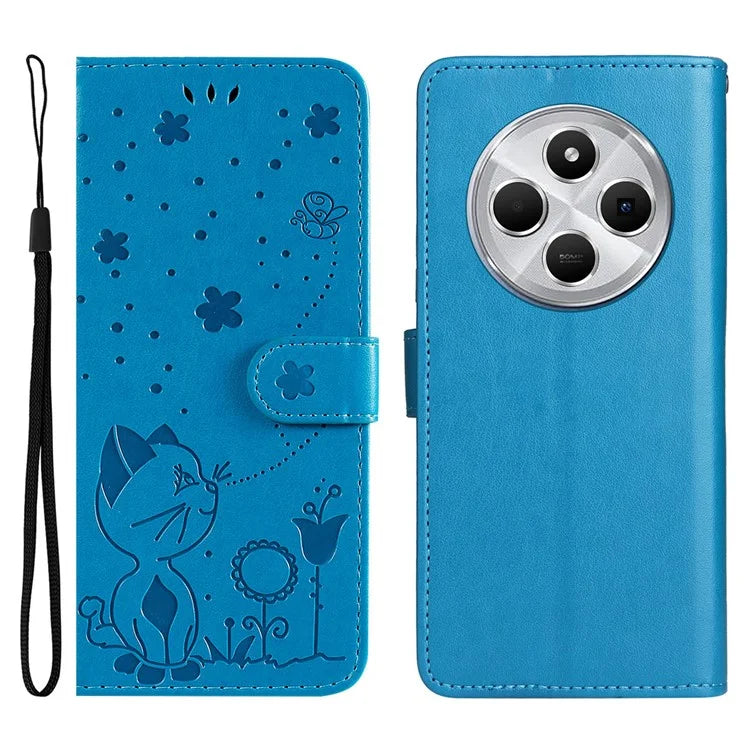 KT Imprinting Flower Series-4 For Xiaomi Redmi 14C 4G Case Cat Bee Pattern Leather Phone Cover