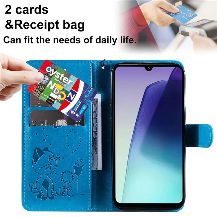 KT Imprinting Flower Series-4 For Xiaomi Redmi 14C 4G Case Cat Bee Pattern Leather Phone Cover