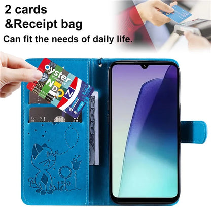 KT Imprinting Flower Series-4 For Xiaomi Redmi 14C 4G Case Cat Bee Pattern Leather Phone Cover