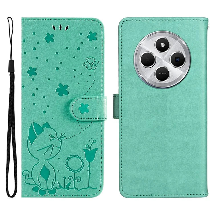 KT Imprinting Flower Series-4 For Xiaomi Redmi 14C 4G Case Cat Bee Pattern Leather Phone Cover