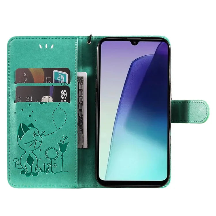 KT Imprinting Flower Series-4 For Xiaomi Redmi 14C 4G Case Cat Bee Pattern Leather Phone Cover