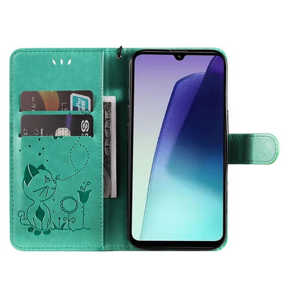 KT Imprinting Flower Series-4 For Xiaomi Redmi 14C 4G Case Cat Bee Pattern Leather Phone Cover