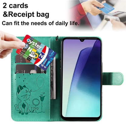 KT Imprinting Flower Series-4 For Xiaomi Redmi 14C 4G Case Cat Bee Pattern Leather Phone Cover