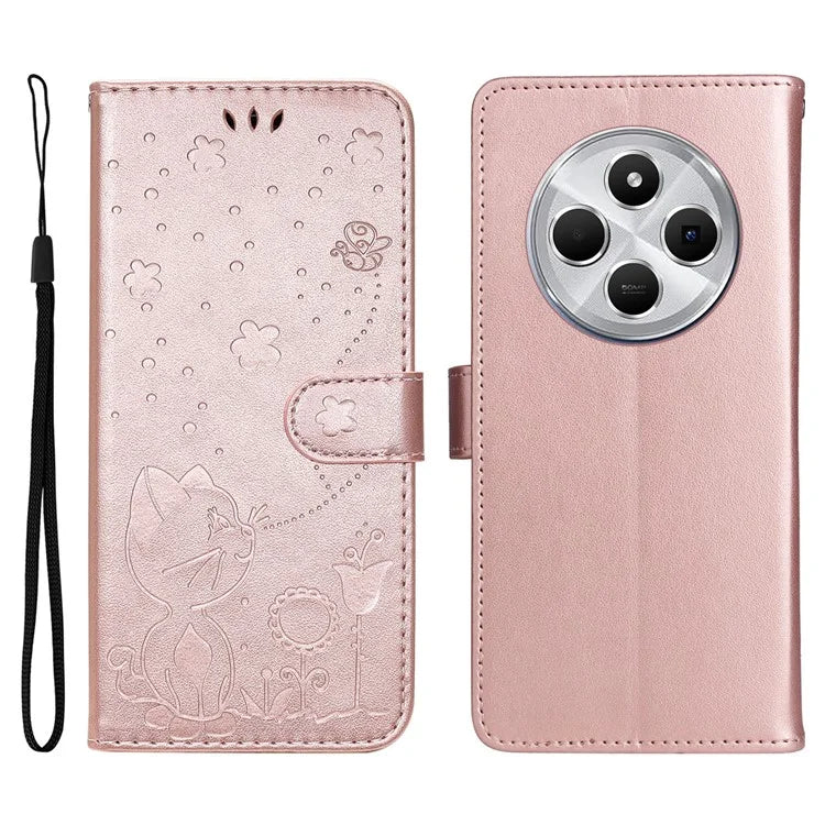 KT Imprinting Flower Series-4 For Xiaomi Redmi 14C 4G Case Cat Bee Pattern Leather Phone Cover