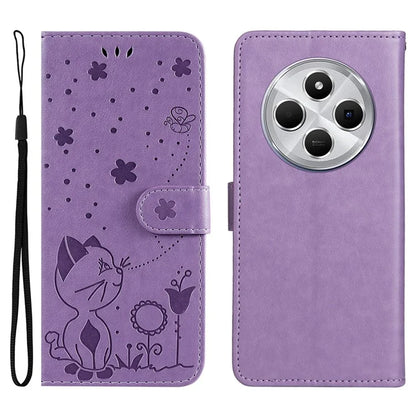 KT Imprinting Flower Series-4 For Xiaomi Redmi 14C 4G Case Cat Bee Pattern Leather Phone Cover