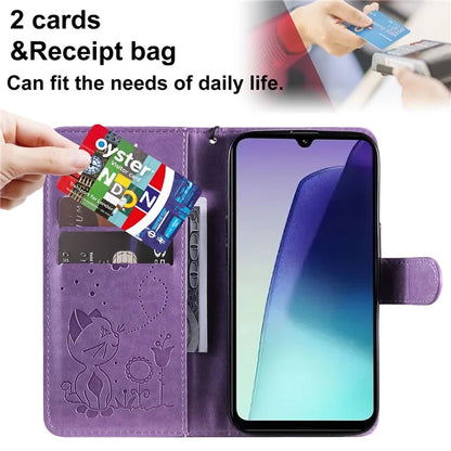 KT Imprinting Flower Series-4 For Xiaomi Redmi 14C 4G Case Cat Bee Pattern Leather Phone Cover