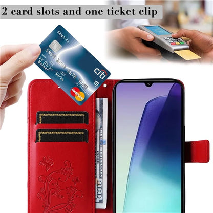 KT Imprinting Flower Series-2 For Xiaomi Redmi 14C 4G Case Butterfly Leather Phone Cover