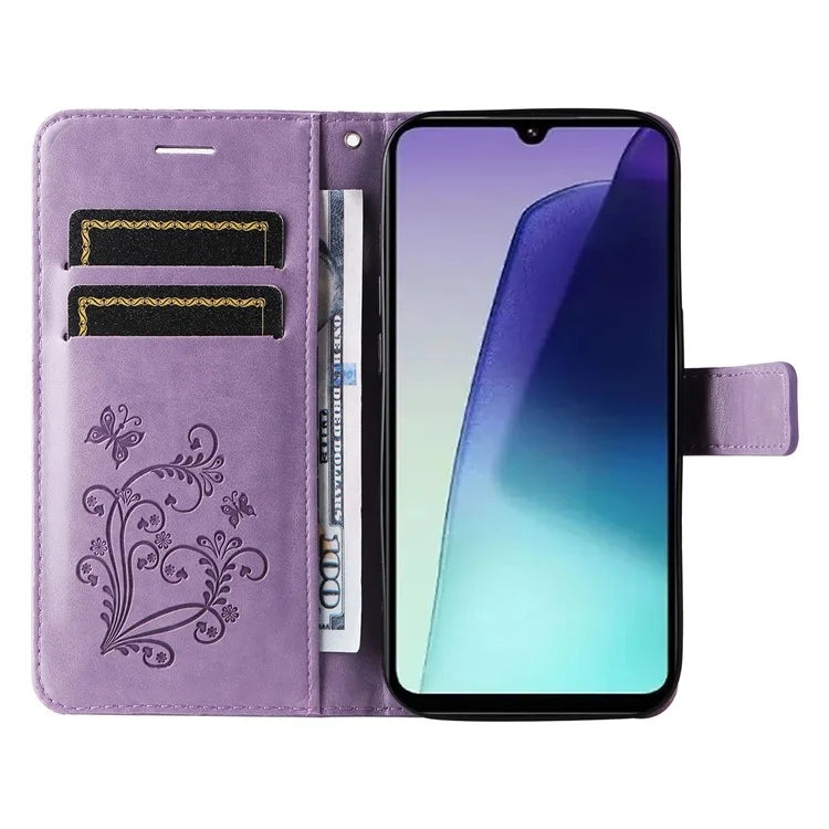 KT Imprinting Flower Series-2 For Xiaomi Redmi 14C 4G Case Butterfly Leather Phone Cover