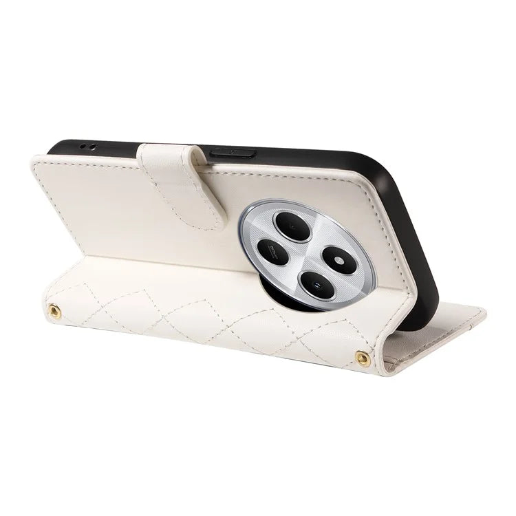 For Xiaomi Redmi 14C 4G Case Wallet Rhombus Leather Phone Cover with Shoulder Strap, Wrist Strap