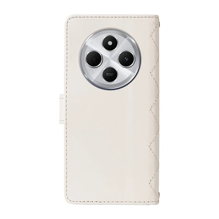 For Xiaomi Redmi 14C 4G Case Wallet Rhombus Leather Phone Cover with Shoulder Strap, Wrist Strap
