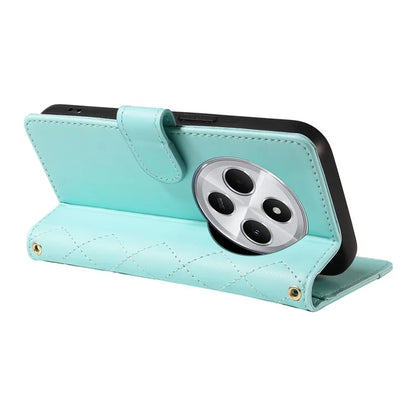 For Xiaomi Redmi 14C 4G Case Wallet Rhombus Leather Phone Cover with Shoulder Strap, Wrist Strap