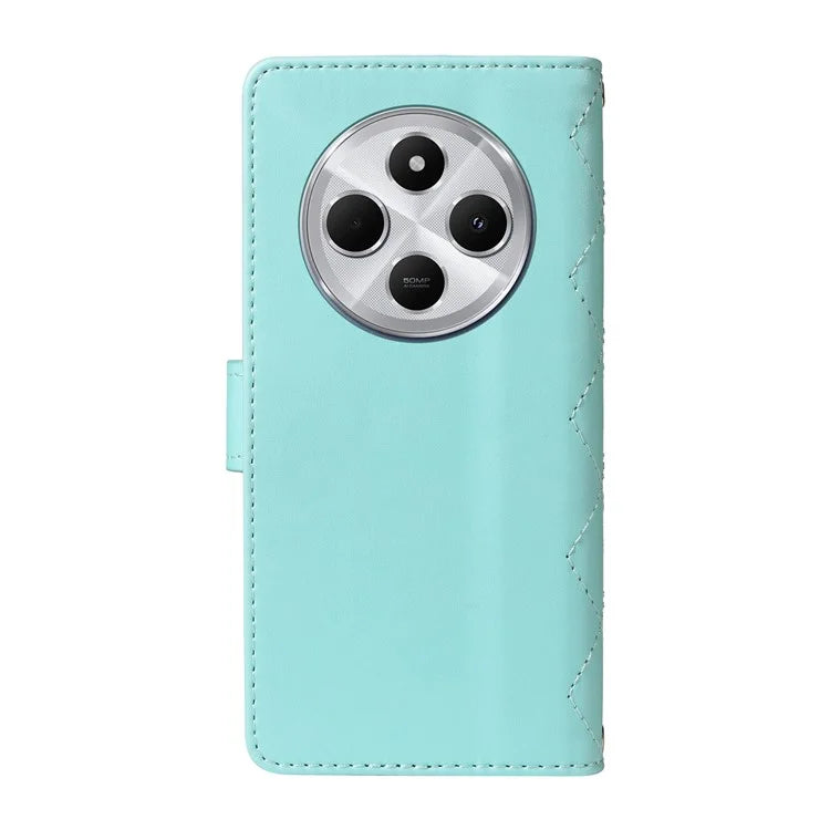 For Xiaomi Redmi 14C 4G Case Wallet Rhombus Leather Phone Cover with Shoulder Strap, Wrist Strap